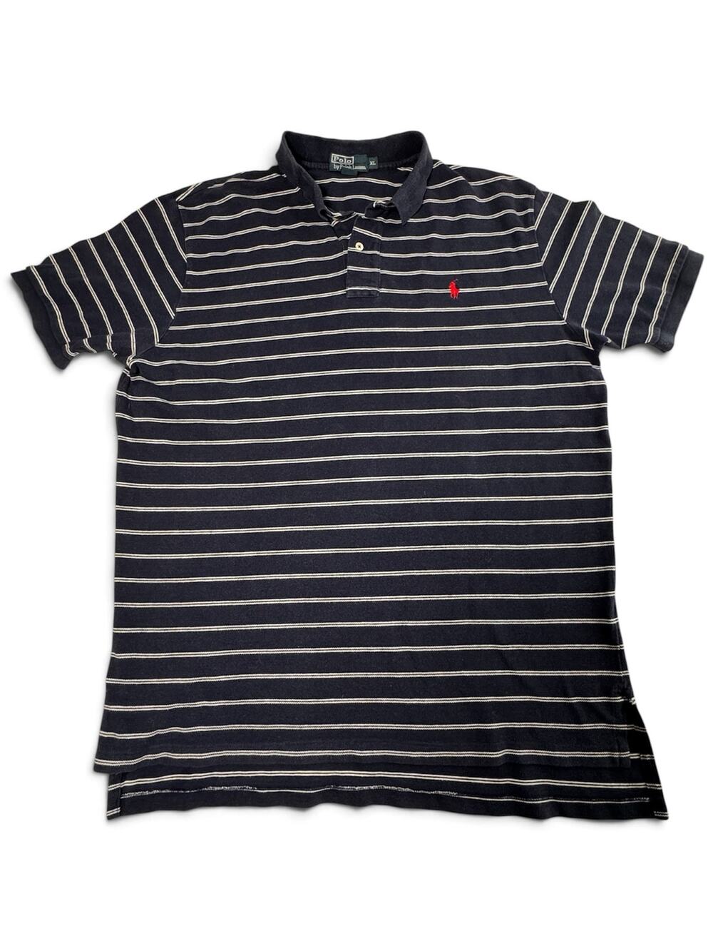 Polo Ralph Lauren Men's XL Navy Blue White Striped Short Sleeve Polo Shirt